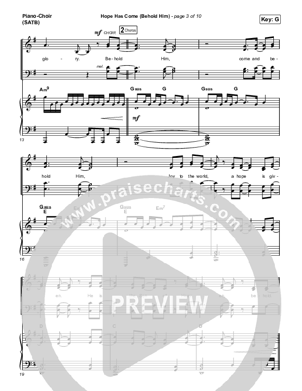 Hope Has Come (Behold Him) (Choral Anthem SATB) Piano/Vocal (SATB) (Red Rocks Worship / Arr. Luke Gambill)