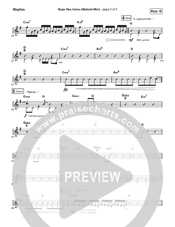 Hope Has Come (Behold Him) (Choral Anthem SATB) Rhythm Chart (Red Rocks Worship / Arr. Luke Gambill)