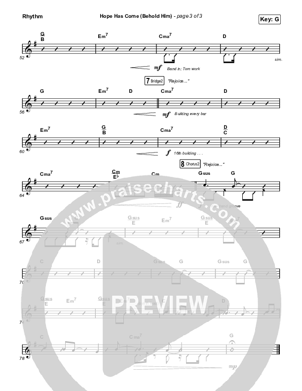 Hope Has Come (Behold Him) (Choral Anthem SATB) Rhythm Chart (Red Rocks Worship / Arr. Luke Gambill)