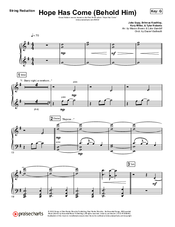 Hope Has Come (Behold Him) (Choral Anthem SATB) String Reduction (Red Rocks Worship / Arr. Luke Gambill)