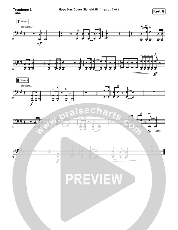Hope Has Come (Behold Him) (Choral Anthem SATB) Trombone 3/Tuba (Red Rocks Worship / Arr. Luke Gambill)