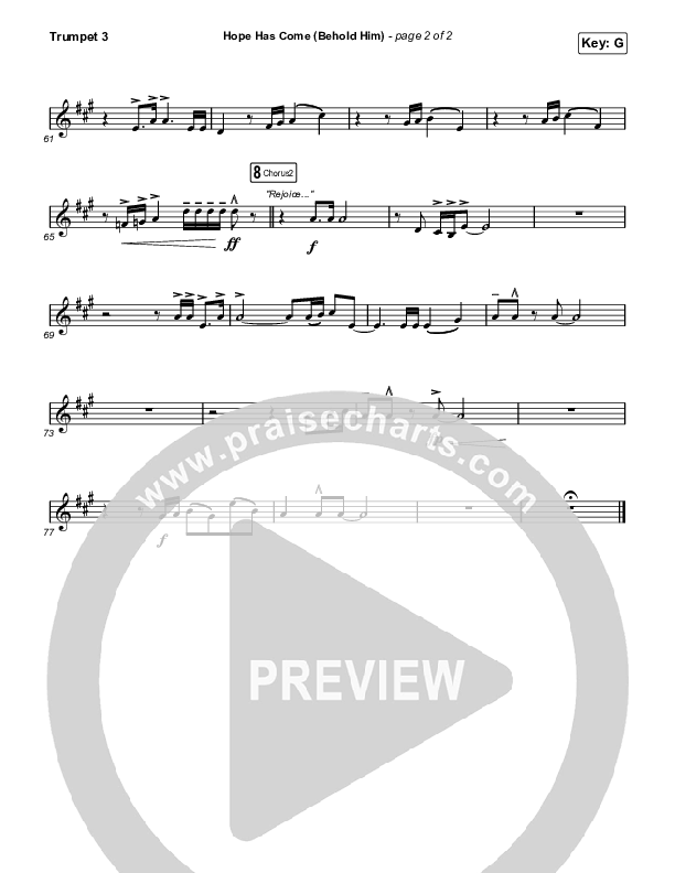 Hope Has Come (Behold Him) (Choral Anthem SATB) Trumpet 3 (Red Rocks Worship / Arr. Luke Gambill)