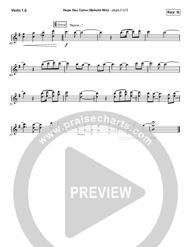 Hope Has Come (Behold Him) (Choral Anthem SATB) Violin 1,2 (Red Rocks Worship / Arr. Luke Gambill)