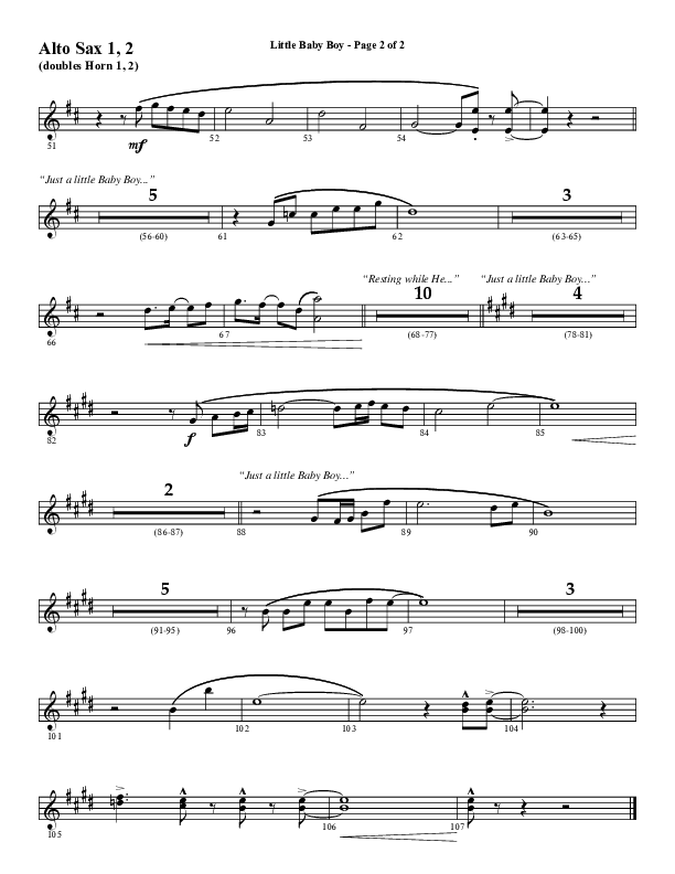 Little Baby Boy (Choral Anthem SATB) Alto Sax 1/2 (Word Music Choral / Arr. J. Daniel Smith)