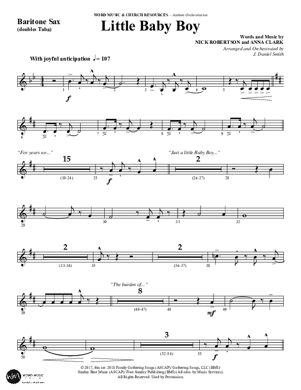 Little Baby Boy (Choral Anthem SATB) Bari Sax (Word Music Choral / Arr. J. Daniel Smith)