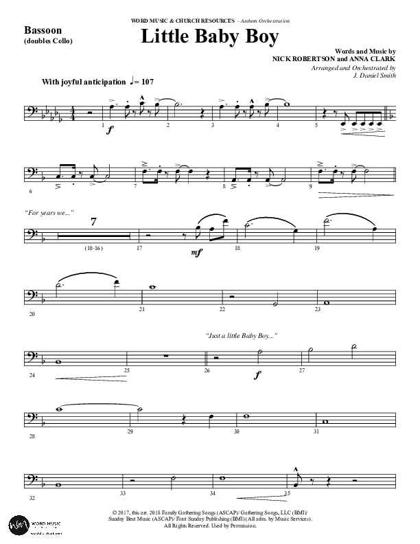 Little Baby Boy (Choral Anthem SATB) Bassoon (Word Music Choral / Arr. J. Daniel Smith)