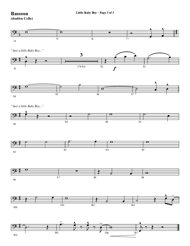 Little Baby Boy (Choral Anthem SATB) Bassoon (Word Music Choral / Arr. J. Daniel Smith)