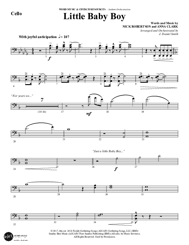 Little Baby Boy (Choral Anthem SATB) Cello (Word Music Choral / Arr. J. Daniel Smith)