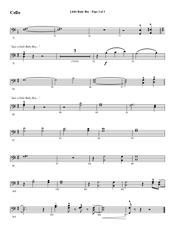 Little Baby Boy (Choral Anthem SATB) Cello (Word Music Choral / Arr. J. Daniel Smith)