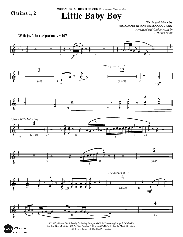 Little Baby Boy (Choral Anthem SATB) Clarinet 1/2 (Word Music Choral / Arr. J. Daniel Smith)