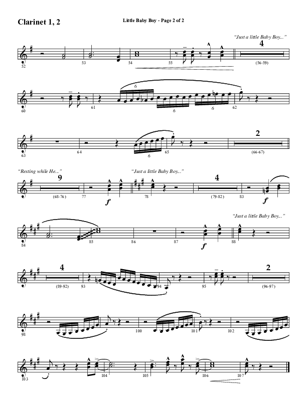Little Baby Boy (Choral Anthem SATB) Clarinet 1/2 (Word Music Choral / Arr. J. Daniel Smith)