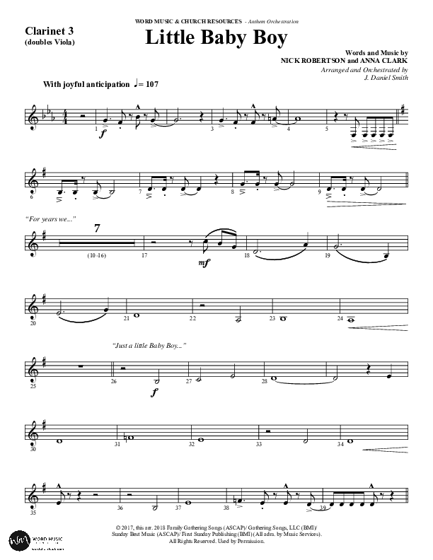 Little Baby Boy (Choral Anthem SATB) Clarinet 3 (Word Music Choral / Arr. J. Daniel Smith)