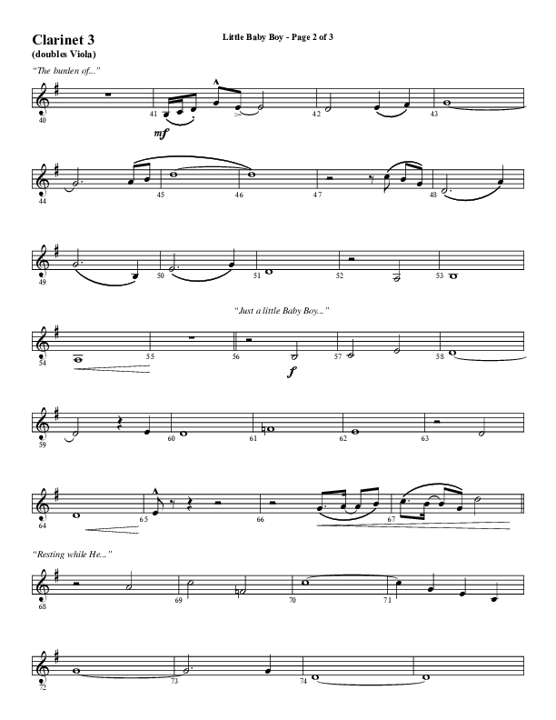 Little Baby Boy (Choral Anthem SATB) Clarinet 3 (Word Music Choral / Arr. J. Daniel Smith)