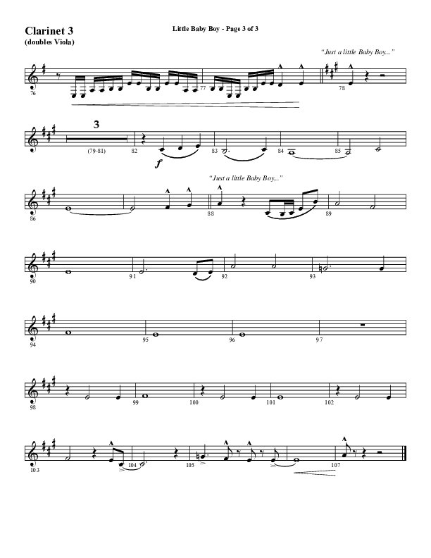 Little Baby Boy (Choral Anthem SATB) Clarinet 3 (Word Music Choral / Arr. J. Daniel Smith)