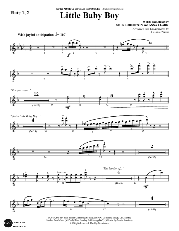 Little Baby Boy (Choral Anthem SATB) Flute 1/2 (Word Music Choral / Arr. J. Daniel Smith)