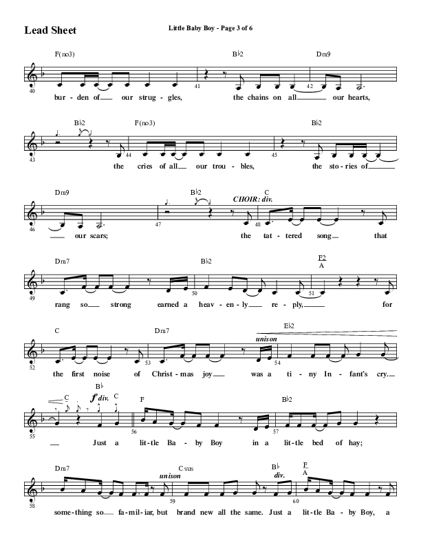 Little Baby Boy (Choral Anthem SATB) Lead Sheet (Melody) (Word Music Choral / Arr. J. Daniel Smith)