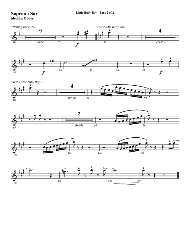 Little Baby Boy (Choral Anthem SATB) Soprano Sax (Word Music Choral / Arr. J. Daniel Smith)