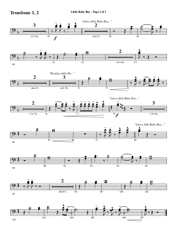 Little Baby Boy (Choral Anthem SATB) Trombone 1/2 (Word Music Choral / Arr. J. Daniel Smith)