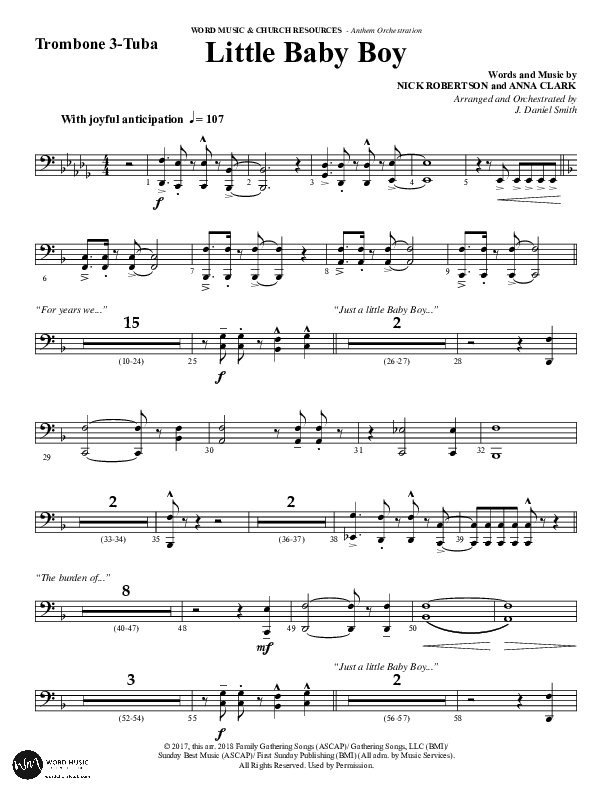 Little Baby Boy (Choral Anthem SATB) Trombone 3/Tuba (Word Music Choral / Arr. J. Daniel Smith)