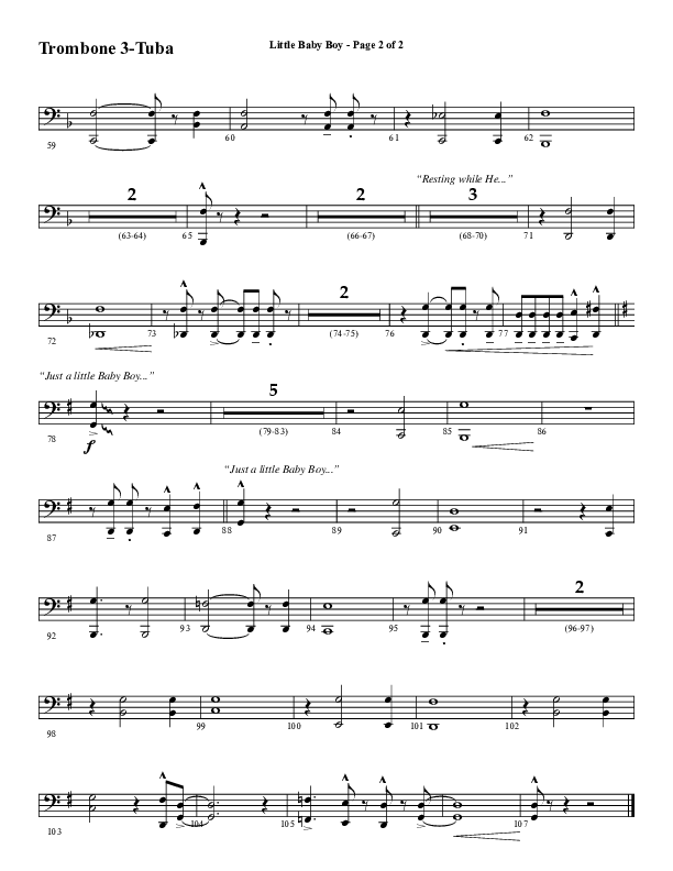 Little Baby Boy (Choral Anthem SATB) Trombone 3/Tuba (Word Music Choral / Arr. J. Daniel Smith)