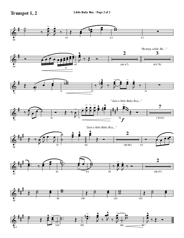 Little Baby Boy (Choral Anthem SATB) Trumpet 1,2 (Word Music Choral / Arr. J. Daniel Smith)