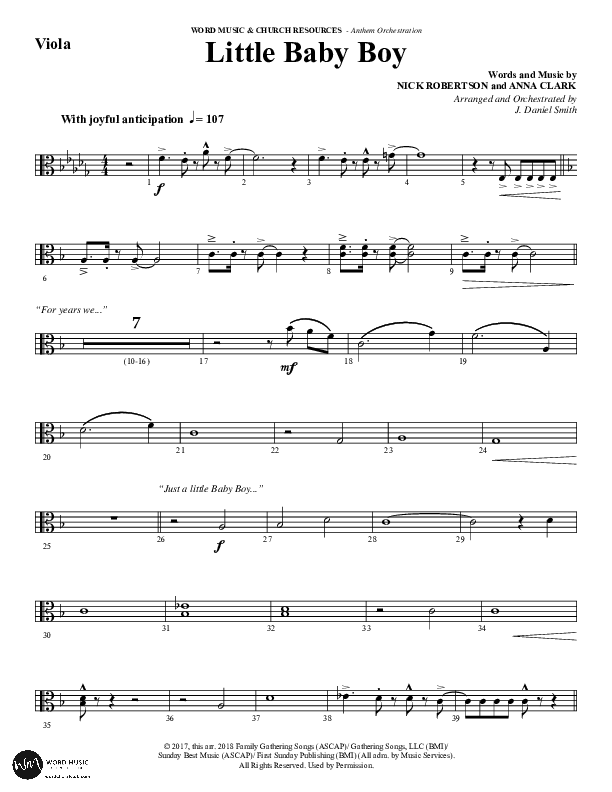 Little Baby Boy (Choral Anthem SATB) Viola (Word Music Choral / Arr. J. Daniel Smith)