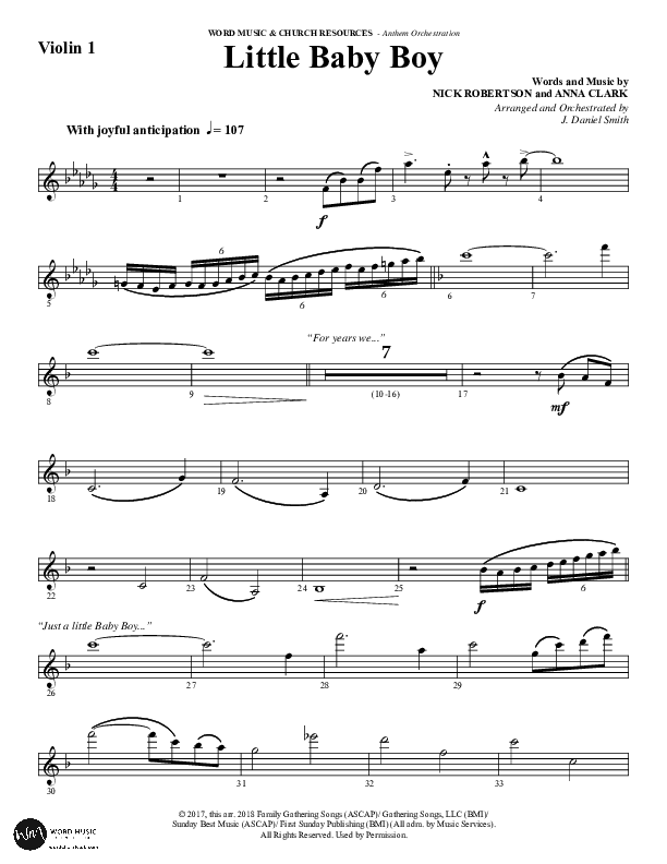Little Baby Boy (Choral Anthem SATB) Violin 1 (Word Music Choral / Arr. J. Daniel Smith)