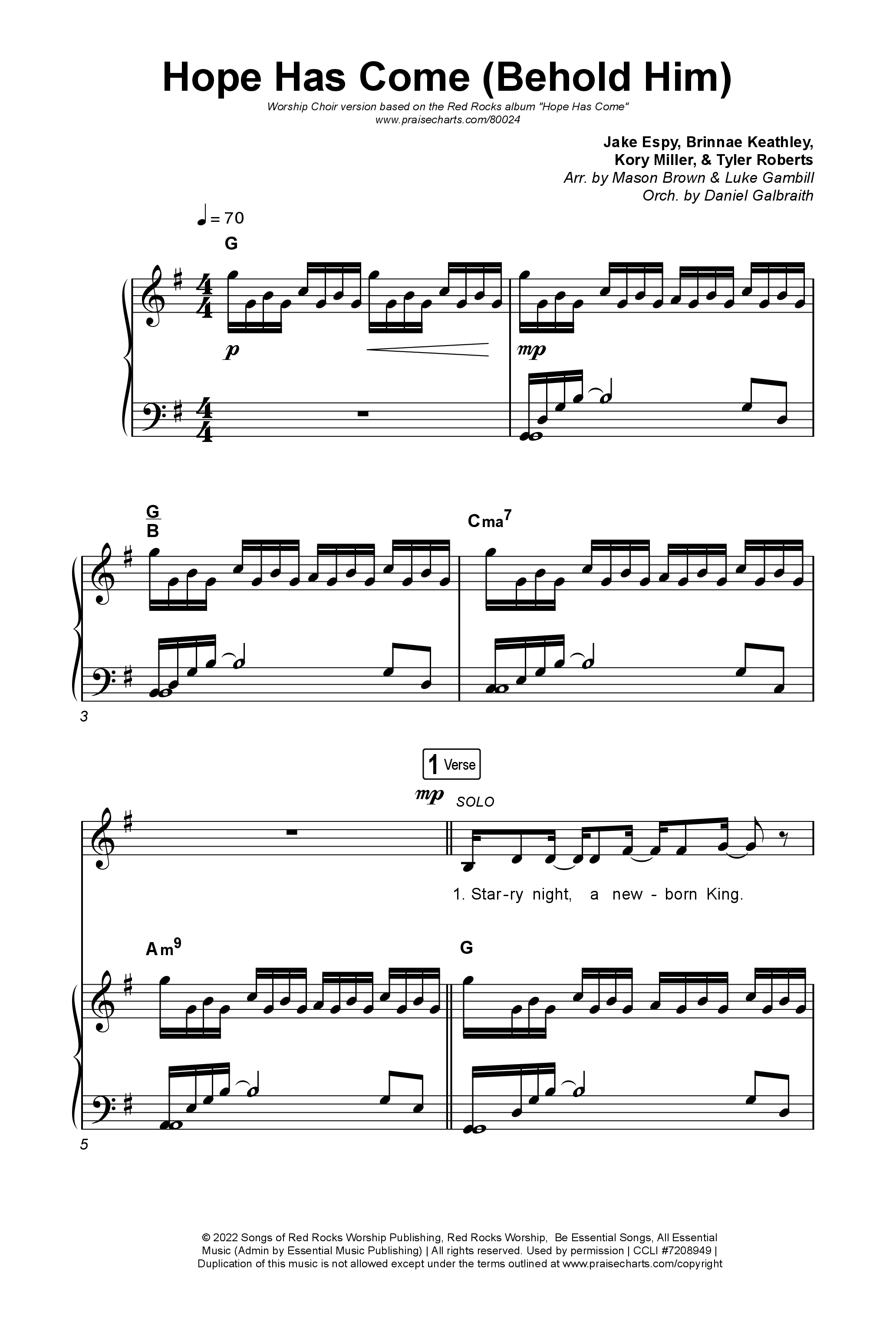 Hope Has Come (Behold Him) (Worship Choir SAB) Octavo (SAB & Pno) (Red Rocks Worship / Arr. Luke Gambill)