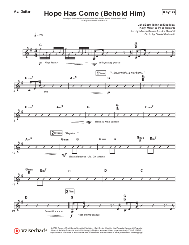 Hope Has Come (Behold Him) (Worship Choir SAB) Acoustic Guitar (Red Rocks Worship / Arr. Luke Gambill)