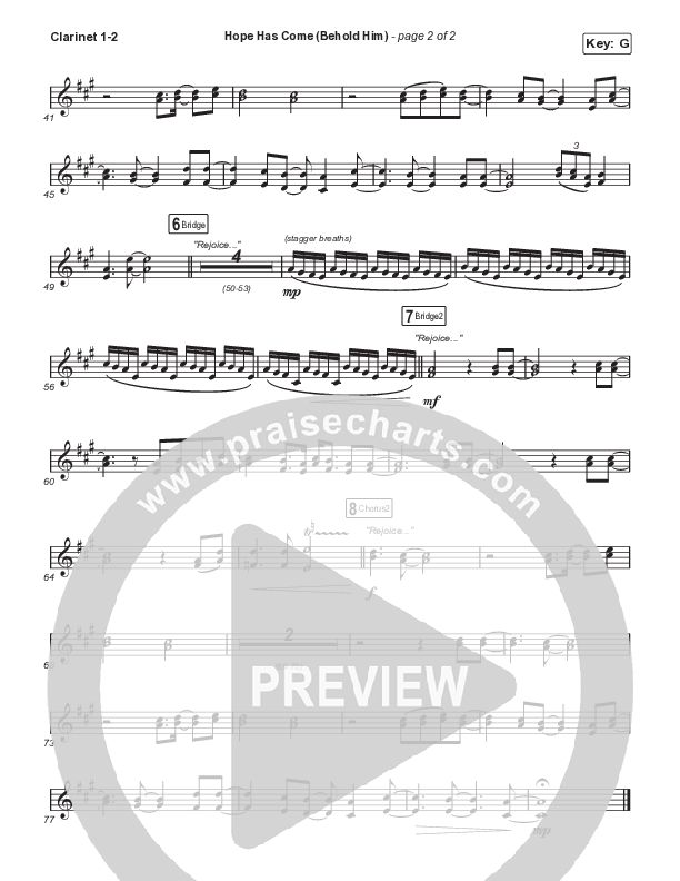 Hope Has Come (Behold Him) (Worship Choir SAB) Clarinet 1/2 (Red Rocks Worship / Arr. Luke Gambill)