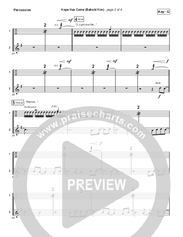 Hope Has Come (Behold Him) (Worship Choir SAB) Percussion (Red Rocks Worship / Arr. Luke Gambill)