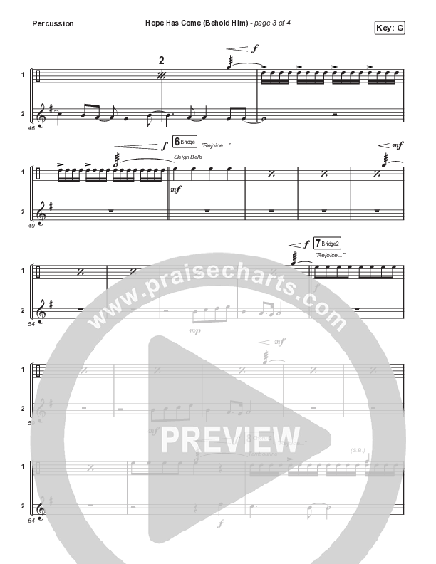 Hope Has Come (Behold Him) (Worship Choir SAB) Percussion (Red Rocks Worship / Arr. Luke Gambill)