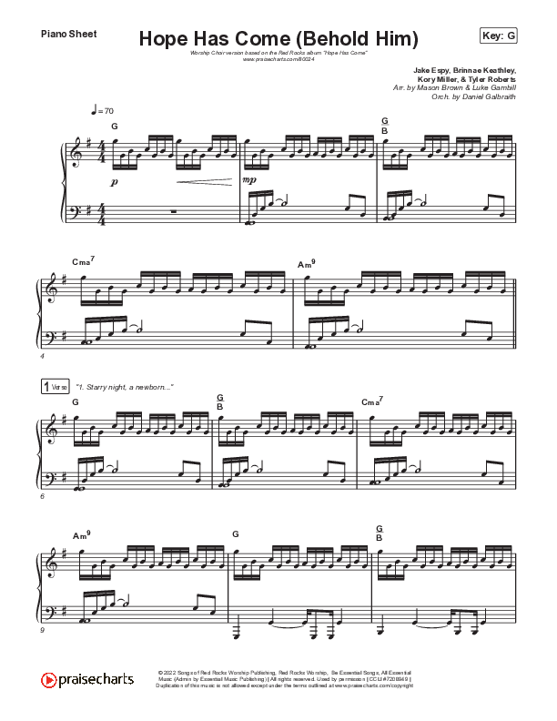 Hope Has Come (Behold Him) (Worship Choir SAB) Piano Sheet (Red Rocks Worship / Arr. Luke Gambill)