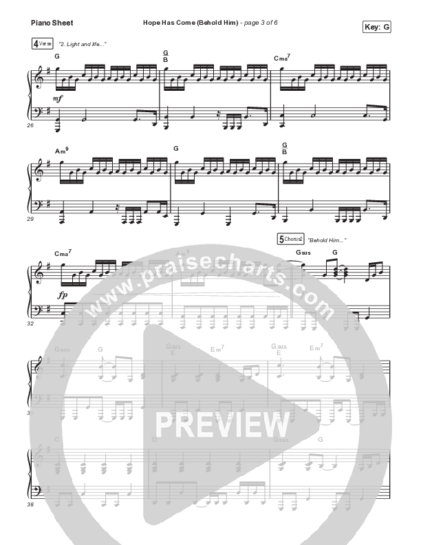 Hope Has Come (Behold Him) (Worship Choir SAB) Piano Sheet (Red Rocks Worship / Arr. Luke Gambill)
