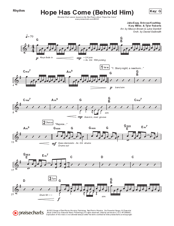 Hope Has Come (Behold Him) (Worship Choir SAB) Rhythm Pack (Red Rocks Worship / Arr. Luke Gambill)