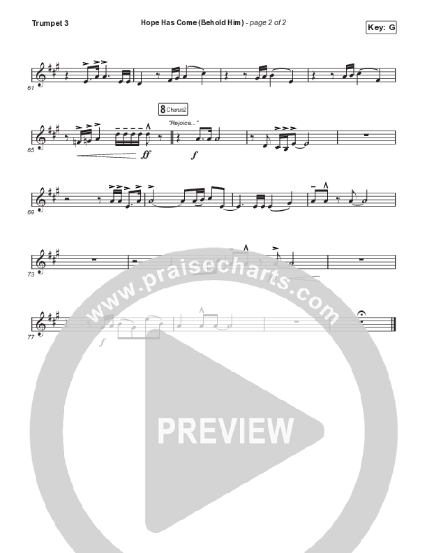 Hope Has Come (Behold Him) (Worship Choir SAB) Trumpet 3 (Red Rocks Worship / Arr. Luke Gambill)