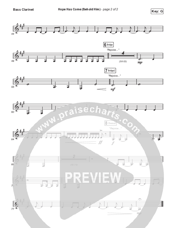 Hope Has Come (Behold Him) (Unison/2-Part Choir) Bass Clarinet (Red Rocks Worship / Arr. Luke Gambill)