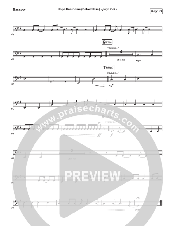 Hope Has Come (Behold Him) (Unison/2-Part Choir) Bassoon (Red Rocks Worship / Arr. Luke Gambill)