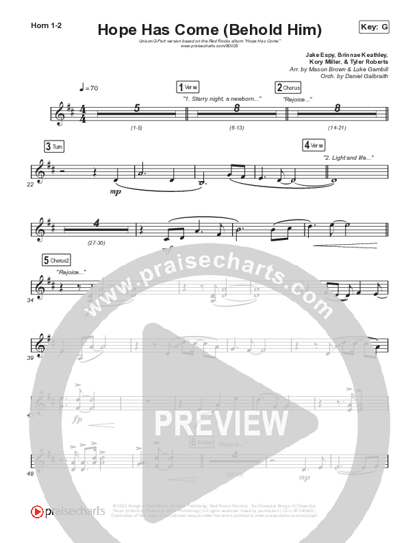 Hope Has Come (Behold Him) (Unison/2-Part Choir) Brass Pack (Red Rocks Worship / Arr. Luke Gambill)