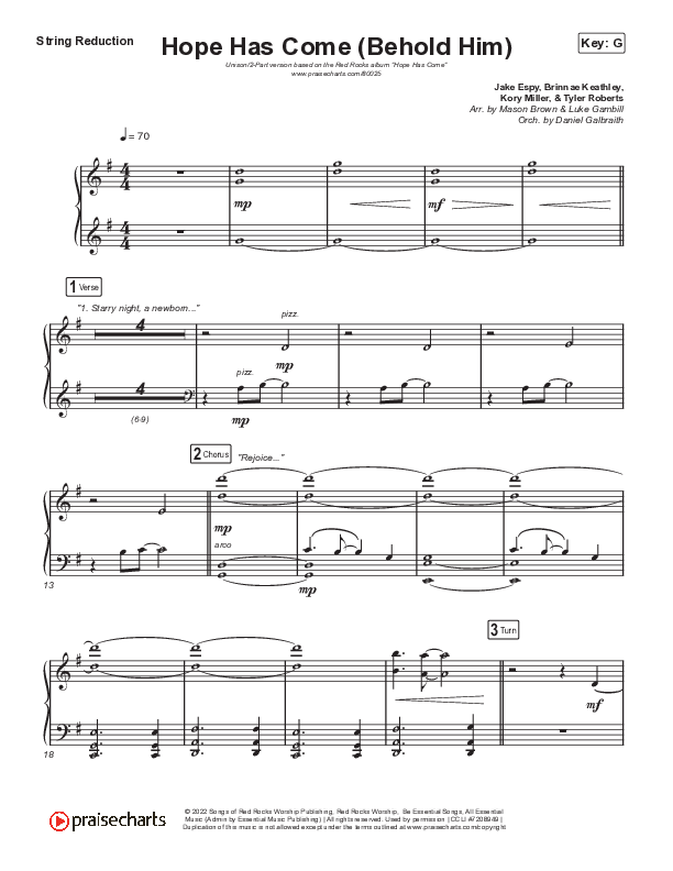 Hope Has Come (Behold Him) (Unison/2-Part Choir) String Reduction (Red Rocks Worship / Arr. Luke Gambill)