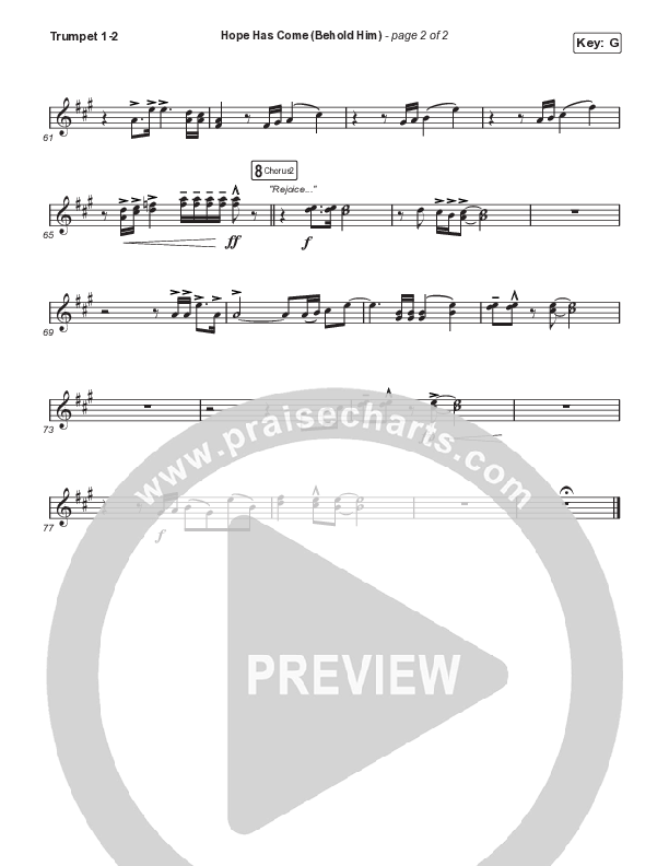 Hope Has Come (Behold Him) (Unison/2-Part Choir) Trumpet 1,2 (Red Rocks Worship / Arr. Luke Gambill)