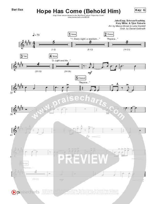 Hope Has Come (Behold Him) (Sing It Now SATB) Bari Sax (Red Rocks Worship / Arr. Luke Gambill)