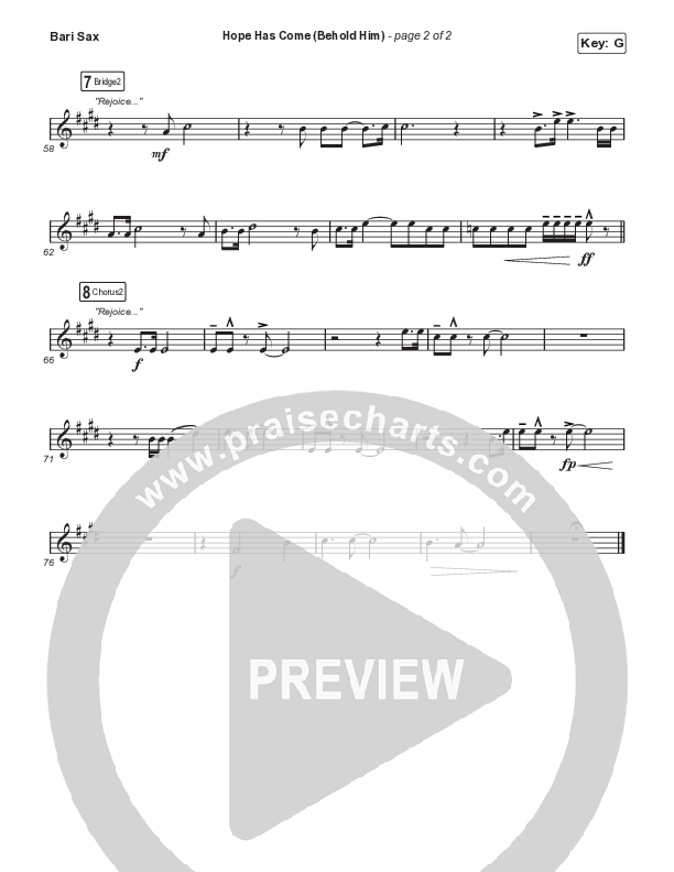 Hope Has Come (Behold Him) (Sing It Now SATB) Bari Sax (Red Rocks Worship / Arr. Luke Gambill)