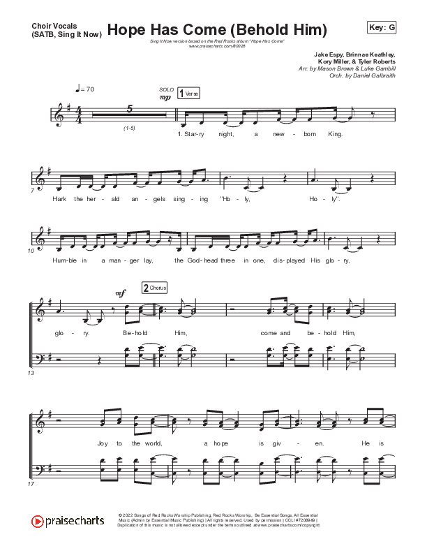 Hope Has Come (Behold Him) (Sing It Now SATB) Choir Sheet (SATB) (Red Rocks Worship / Arr. Luke Gambill)