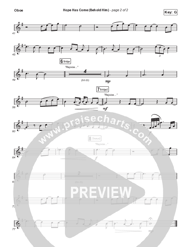 Hope Has Come (Behold Him) (Sing It Now SATB) Oboe (Red Rocks Worship / Arr. Luke Gambill)