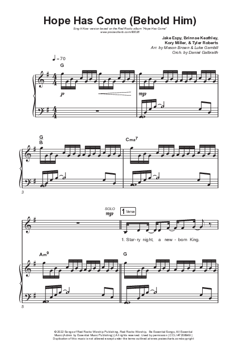 Hope Has Come (Behold Him) (Sing It Now SATB) Octavo (SATB & Pno) (Red Rocks Worship / Arr. Luke Gambill)