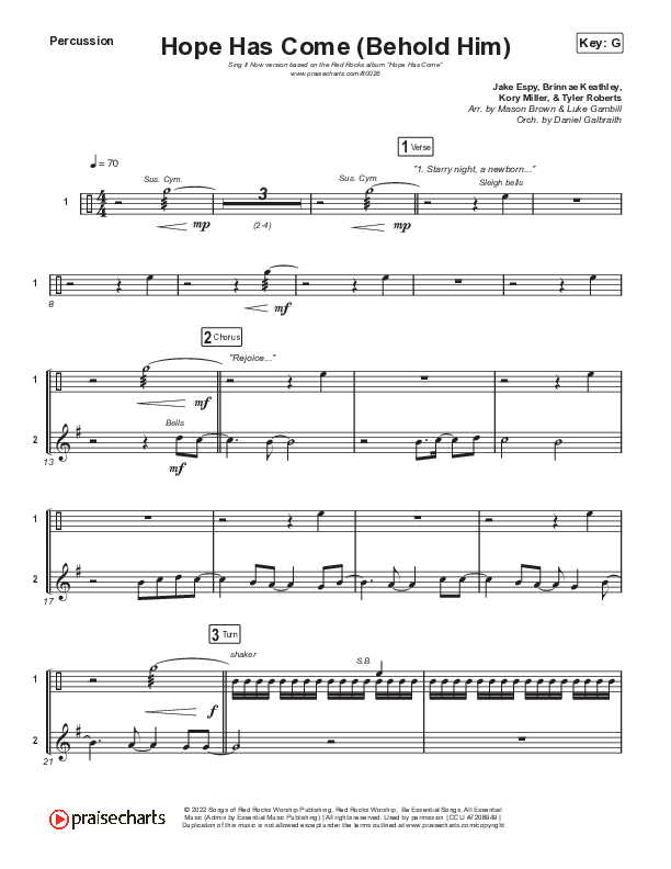 Hope Has Come (Behold Him) (Sing It Now SATB) Percussion (Red Rocks Worship / Arr. Luke Gambill)