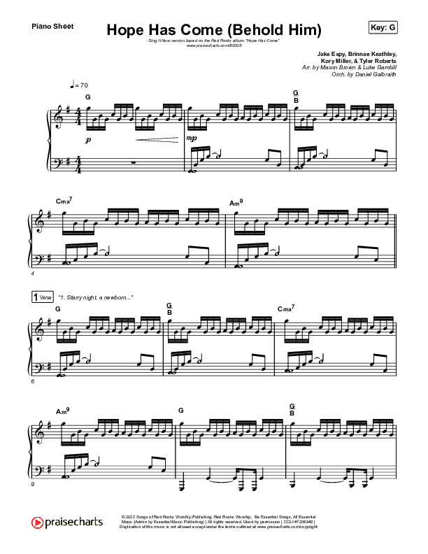 Hope Has Come (Behold Him) (Sing It Now SATB) Piano Sheet (Red Rocks Worship / Arr. Luke Gambill)