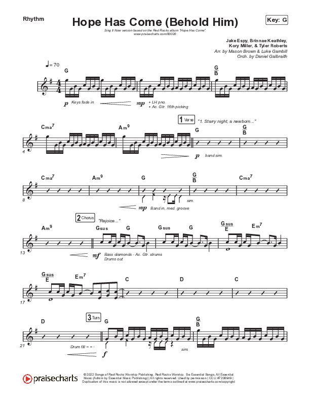 Hope Has Come (Behold Him) (Sing It Now SATB) Rhythm Chart (Red Rocks Worship / Arr. Luke Gambill)