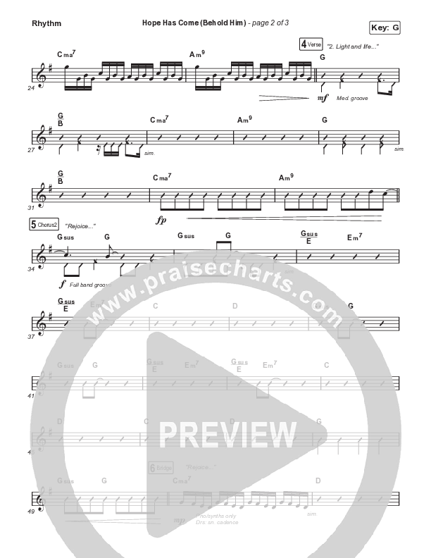 Hope Has Come (Behold Him) (Sing It Now SATB) Rhythm Chart (Red Rocks Worship / Arr. Luke Gambill)